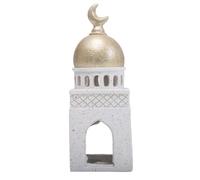 BaYuYPOO Islamic Resin Decoration, Ramadan & Eid Home Decor with Golden Crescent Domes, White Speckled Base, Islamic Architecture Ornament for Mantel, Shelf, Table Centerpiece