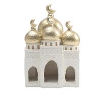 BaYuYPOO Islamic Resin Decoration, Ramadan & Eid Home Decor with Golden Crescent Domes, White Speckled Base, Islamic Architecture Ornament for Mantel, Shelf, Table Centerpiece