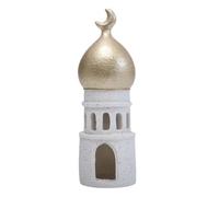 BaYuYPOO Islamic Resin Decoration, Ramadan & Eid Home Decor with Golden Crescent Domes, White Speckled Base, Islamic Architecture Ornament for Mantel, Shelf, Table Centerpiece