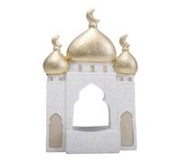 BaYuYPOO Islamic Resin Decoration, Ramadan & Eid Home Decor with Golden Crescent Domes, White Speckled Base, Islamic Architecture Ornament for Mantel, Shelf, Table Centerpiece