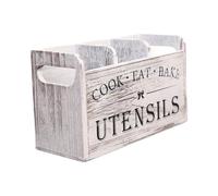 BaYuYPOO Kitchen Utensil Holder, Wooden Countertop Utensil Organizer with 3 Compartments, Large Cooking Tool Organizer, Rustic Kitchen Utensil Caddy, Housewarming Cooking Gift