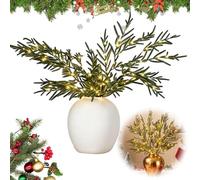 BaYuYPOO LED Norfolk Pine Branches, 4PCS 18-inch Pre-lit Artificial Christmas Greenery with Warm Lights, Battery-Powered Fake Flowers for DIY Holiday Decor, Wreaths, Centerpieces