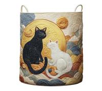 BaYuYPOO Quilted Laundry Basket with Handles, Boho Cat Fabric Storage Hamper, Painting Laundries Hamper for Nursery Bedroom Laundry Room Clothes Toys