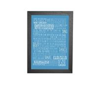 Baz Luhrmann (Lurman) WEAR SUNSCREEN - Typography Lyric Print Poster, "Everybody's free to wear sunscreen" (White on Mountain Blue, A5 Framed)