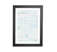 Baz Luhrmann (Lurman) WEAR SUNSCREEN - Typography Print (Teal on White, A5 Framed)