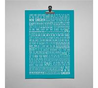 Baz Luhrmann (Lurman) WEAR SUNSCREEN - Typography Print (White on Teal, A5 Unframed)