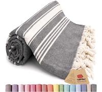 Bazaar Anatolia Stripe Turkish Towel 100% Cotton Peshtemal 75x38 XL Oversized Bath Beach Sand Free Travel Shower Bathroom Pestemal Soft Thin Lightweight Travel Pool Quick Dry Striped Towels (Black)