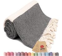 Bazaar Anatolia Turkish Beach Towel 100% Cotton Bath Towels Oversized Quick Dry Boho Farmhouse Decor Sheets Bathroom Towels Sand Free Camping Blanket - 180x100cm - Diamond Black