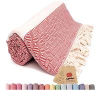 Bazaar Anatolia Turkish Beach Towel 100% Cotton Bath Towels Oversized Quick Dry Boho Farmhouse Decor Sheets Bathroom Towels Sand Free Camping Blanket - 180x100cm - Diamond Red