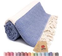 Bazaar Anatolia Turkish Beach Towel 100% Cotton Bath Towels Oversized Quick Dry Boho Farmhouse Decor Sheets Bathroom Towels Sand Free Camping Blanket - 180x100cm - Diamond Dark Blue
