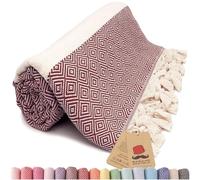 Bazaar Anatolia Turkish Beach Towel 100% Cotton Bath Towels Oversized Quick Dry Boho Farmhouse Decor Sheets Bathroom Towels Sand Free Camping Blanket Burgundy - 180x100cm - Diamond Maroon