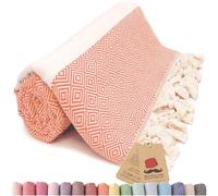 Bazaar Anatolia Turkish Beach Towel 100% Cotton Bath Towels Oversized Quick Dry Boho Farmhouse Decor Sheets Bathroom Towels Sand Free Camping Blanket - 180x100cm - Diamond Orange