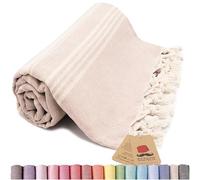 Bazaar Anatolia Turkish Beach Towel - 100% Cotton, Quick Dry, Sand Free Towel for Bathroom, Travel, Camping - Oversized 71x39 Inches - Stripe Beige