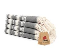 Bazaar Anatolia Turkish Hand Towels Set of 4 Bathroom Towels 39x19 inches 100% Cotton Bath Kitchen Towels with Hanging Loop Boho Farmhouse Decor - Stripe Black