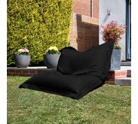 Bean Bag Bazaar Giant Bean Bag, Black, Water Resistant Fabric, Outdoor Beanbag, Floor Cushion with Filling Included, 180cm x 140cm, Extra Wide Garden Chairs, Outdoor Seating, Garden, Patio