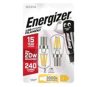 BAZAARIST, Energizer LED Pygmy Filament Light Bulbs, E14 Small Edison Screw (SES), 2W (20W Equivalent), 240 Lumens, Warm White 3000K, Non-Dimmable - Pack of 2
