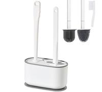Bazasa 3-in-1 Toilet Brush Silicone Toilet Brush - White Toilet Brush Set with Toilet Brush Holder Standing or Wall Mounting No Drilling Toilet Brush for Bathroom Caravan Motorhome Accessories