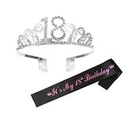 BAZEITFLOW 1 Set Birthday Rhinestone Crown and Sash Set Elegant Tiara Hair Comb with Birthday Party Decoration for Queen Celebrations Lightweight and Durable Accessory