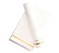BAZEITFLOW 100pcs White Disposable Dinner Table Napkins with Gold Trim for Weddings and Parties Elegant Paper Napkins for Birthday Bridal Shower Banquet and Holiday Celebrations Soft and Easy