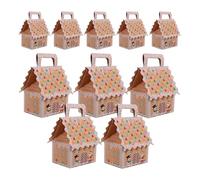 BAZEITFLOW 10pcs Christmas Gingerbread House Candy Boxes Handle, Small White-Edged Treat and Dessert Boxes for Holiday Party Decorations and Christmas Favor