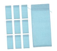 BAZEITFLOW 10pcs Reusable Linen Wine Bottle Bags Drawstring Portable Liquor Carrier Bags for Red Wine Whiskey Party Packaging Lake Blue