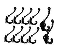 BAZEITFLOW 10Pcs Vintage Style Zinc Alloy Wall Hooks Rust-Resistant Coat Key Hat Hanging Hooks for Bathroom Kitchen Bedroom Antique Black Double Prong Design and Space-Saving