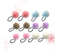 BAZEITFLOW 12 Pcs Fluffy Ball Hair Tie Elastic Ponytail Holders with Soft Faux Fur Balls for Hair Styling and Decoration for Weddings Parties Daily Use White Pink Sky Blue Khaki Light Purple