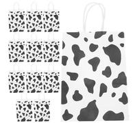 BAZEITFLOW 12pcs Cow Pattern Kraft Paper Bags with Handles Packaging Bags for and Jewelry Wrapping Creative Black and White Cow Print for Students and Celebrations