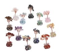 BAZEITFLOW 12pcs Mini Crystal Money Tree for Home Office Decor Wealth Bonsai Ornament Luminous Miniature Feng Shui Accent Year Gift for Prosperity and Success
