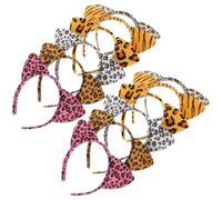 BAZEITFLOW 12Pcs Plush Leopard Print Cat Ears Headband Set for Women, Soft Animal Ear Headpiece for Halloween Costume, Cosplay Party Hair Accessory
