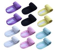 BAZEITFLOW 12pcs Spa Headband Set for Makeup and Face Wash Soft Stretchable Hair Wraps in Yellow Blue Purple Black White Pink Non-slip Design for Women for Yoga and Shower