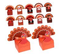 BAZEITFLOW 12pcs Thanksgiving Treat Boxes with Square Bottom for Stable Candy Storage Paper Turkey Goodies Containers Vibrant Fall Harvest Party Favor Boxes for Family Gatherings and Holiday