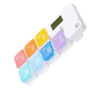BAZEITFLOW 1pc Compartment Portable Pill Box with Smart Alarm Reminder Rainbow Color Large Capacity Medicine Storage Case Repeat Missed Alerts See-Through Lids Battery Not Included