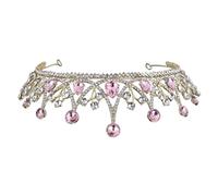 BAZEITFLOW 1pc Elegant Rhinestone Bridal Crown Large Pink Headdress for Weddings Birthdays and Banquets Lightweight Hair Accessory for Women Stunning Design for Special Occasions