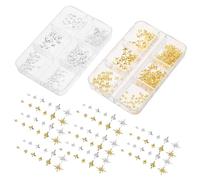 BAZEITFLOW 2 Boxes Mini Star Nail Charms Metallic Studs for Women Nails DIY Manicure Accessories Unique Gold Silver Decorations Manicure Supplies