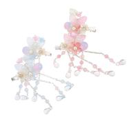BAZEITFLOW 2 Pairs Princess Hanfu Hair Clips for Chinese Style Flower Tassel Barrettes Traditional Costume Accessories with Bright Enchanting Colors for Photoshoots and Themed Events