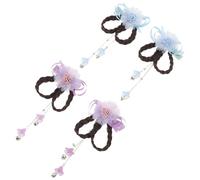 BAZEITFLOW 2 Pairs Traditional Chinese Tassel Flower Hair Clips with Braids Smooth Metal Soft Cloth Vibrant Blue and Purple Gentle Hold Hair Barrettes for Parties Weddings Festivals School