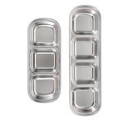 BAZEITFLOW 2 Pieces Stainless Steel Multi-grid Pet Feeding Trays, Small 3-compartment and 4-compartment Fodder Plates for Hamsters and Small Pets