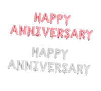 BAZEITFLOW 2 Sets Happy Anniversary Aluminum Foil Balloons Party Balloons Decorations Kit Romantic Silver and Rose Gold for Wedding Anniversary Celebration
