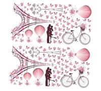 BAZEITFLOW 2 Sheets Valentine Wall Decals Eiffel Tower and Bicycle Stickers for Valentine' Day Decor Tower Sticker Set for and Smooth Surfaces