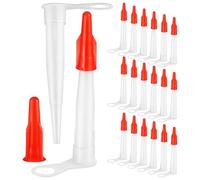 BAZEITFLOW 20 Pcs Universal Caulk Nozzles with Red Screw-On Extension Tips and Protective Lids for Wall and Floor Tile Sealing Application