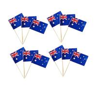 BAZEITFLOW 200pcs Australian Flag Dessert Toothpicks Party Picks Decorative Fruit Flags for Cakes Cocktails Beach Theme Celebrations with Safe Wood and Paper Materials