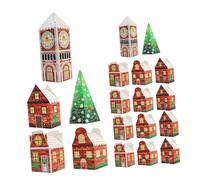 BAZEITFLOW 24pcs House Shaped Paper Candy Boxes with Christmas Tree Sturdy Dessert Containers for Party Snacks Seasonal Cookies and Festive Treats Multipurpose Favor