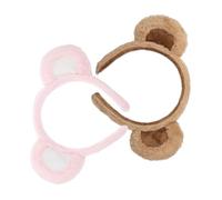 BAZEITFLOW 2pcs Adjustable Bear Ears Headband Plush Hairband for Women and Cute Animal Makeup and Face Wash Accessory Soft Movable Ear Headwear for All Hair Types and Lengths Pink Camel Brown