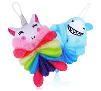 BAZEITFLOW 2pcs Bath Sponges Boys and Girls Cute Shower Loofah Unicorn Shark Exfoliating Body Wash Scrubbers