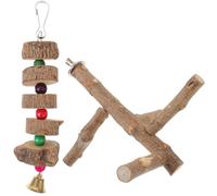 BAZEITFLOW 2pcs Bird Stand Pole Set Natural Wood Perch for Parrots Chewing Climbing for Budgies Parakeets and Cockatiels Promotes Foot Exercise Reduces Loneliness Random Color