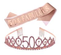 BAZEITFLOW 2pcs Birthday Crown and Etiquette Sash for Women Rose Gold Party Supplies Comfortable Fabric Belt for Elegant Birthday Queen Celebration Accessories