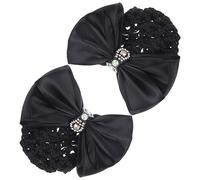 BAZEITFLOW 2pcs Bow Hairnet Clips for Women Classic Black Hair Bun Covers with Breathable Mesh Elegant Hair Accessories for Nurses Stewardesses Bank Workers for Formal and Work Occasions