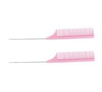 BAZEITFLOW 2pcs Carbon Fiber and Stainless Steel Hairdressing Teasing Comb Set Pink Pintail Tail Combs Professional Hair Cutting Tools for Salon and Home Use