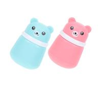BAZEITFLOW 2pcs Cartoon Bear Makeup Puff Box with Soft Powder Puff Portable Body Powder Container for Travel and Home Use Lightweight Leak- Adorable Bear-shaped Design in Pink and Blue